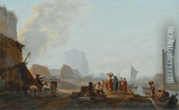 Paysage Fluvial Et Embarcation Oil Painting - Abraham Louis Rodolphe Ducros