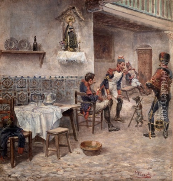 Soldados En La Taberna Oil Painting - Manuel Picolo Y Lopez