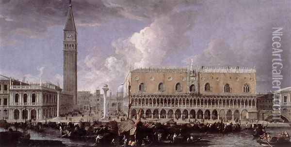 View of the Wharf from the Bacino di San Marco 1720s Oil Painting - Luca Carlevaris