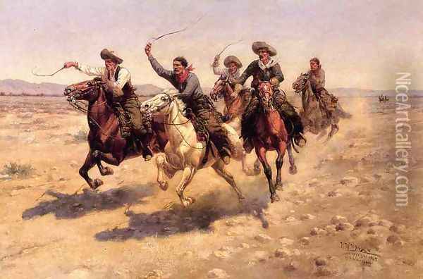 Cowboy Race Oil Painting - Herman Wendleborg Hansen