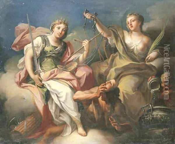 Justice and Temperance triumphant over Vice Oil Painting - Placido Costanzi