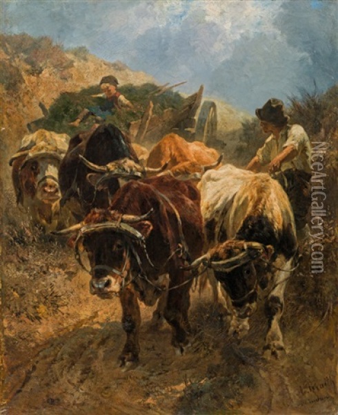 A Bullock Cart Oil Painting - Anton Braith