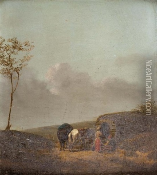Bergers Et Leurs Moutons Devant Une Ferme Oil Painting - Antonin Marie Moine