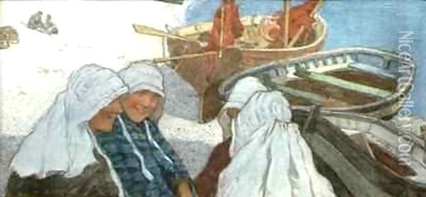Breton Fishergirls Oil Painting - Charles William Bartlett