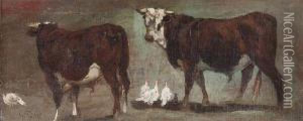 Vaches Et Poules Oil Painting - Giuseppe Palizzi
