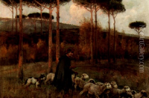 Ultimi Raggi D'autumno Oil Painting - Alceste Campriani