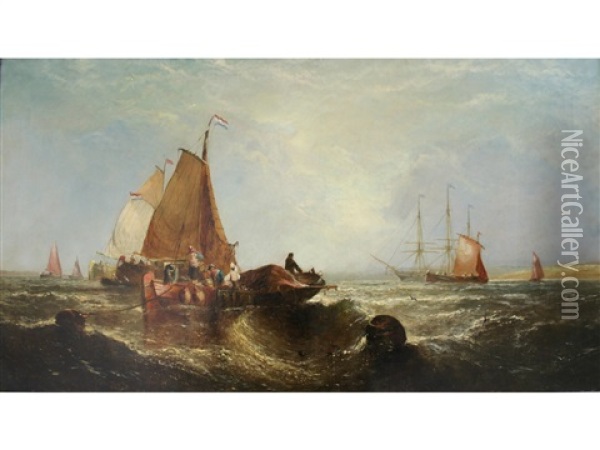 Nearing The Dutch Coast Oil Painting - William Callcott Knell