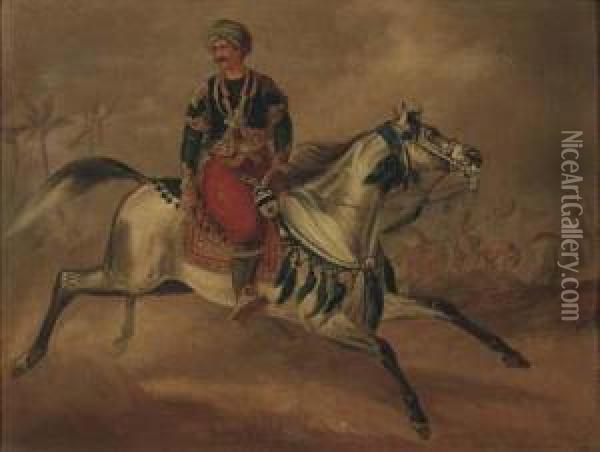 Oriental Warrior On A Galloping Horse Oil Painting - Otto Stotz