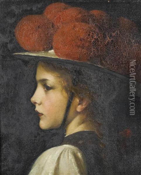 Portrait Of A Girl With A Hat Oil Painting - Georg Buchner