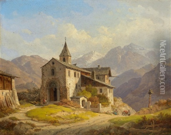 Ein Bergdorf In Den Alpen Oil Painting - Wilhelm Scheuchzer