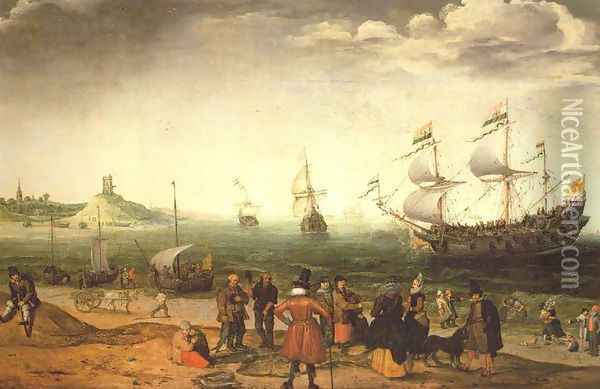 Coastal Landscape with Ships 1616 Oil Painting - Adam Willaerts