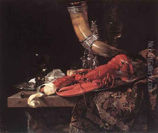 Still-Life with Drinking-Horn c. 1653 Oil Painting - Willem Kalf
