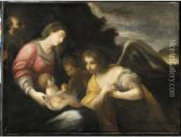 Sacra Famiglia Con San Giovannino E Un Angelo Oil Painting - Ippolito Scarsella (see Scarsellino)
