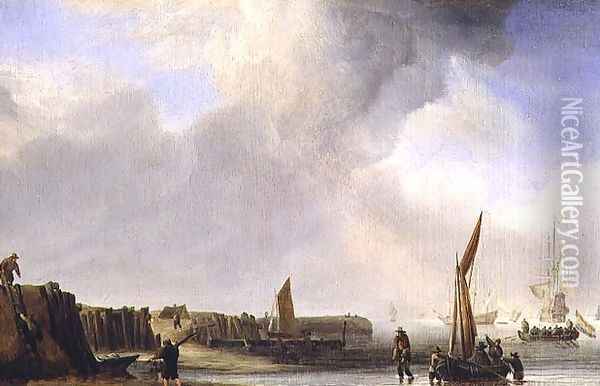 A Weyschuit Coming Ashore near Den Helder Oil Painting - Willem van de Velde the Younger