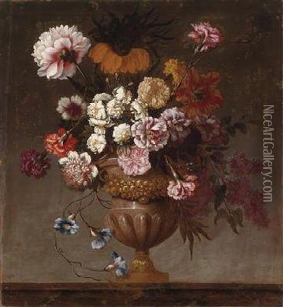 A Floral Still Life In A Magnificent Vase Oil Painting - Jean-Baptiste Ii Belin