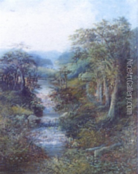 Extensive River Landscape Oil Painting - James Wallace