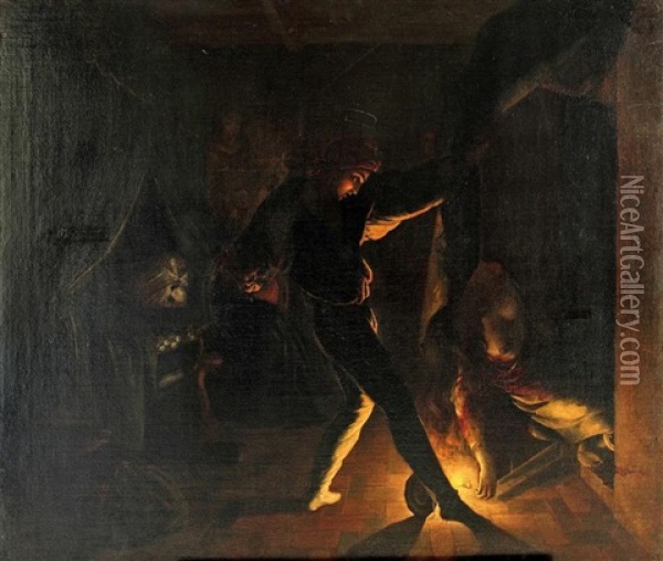 Scene De Drame Dans Un Lit Clos Oil Painting - Alphonse de Boisricheux