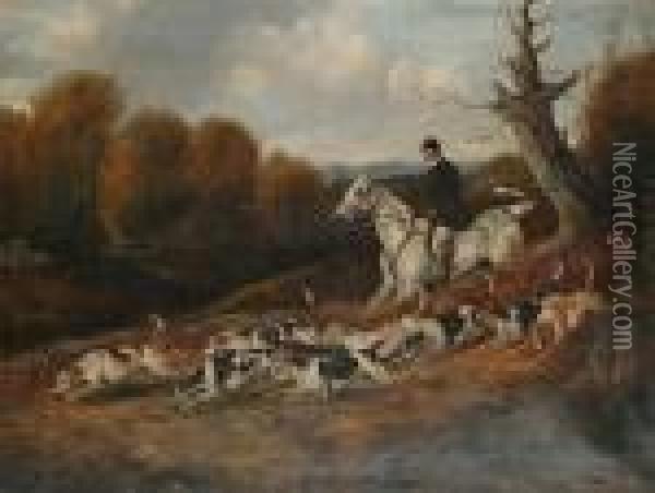 Huntsman And Hounds In A Landscape Oil Painting - John Arnold Wheeler
