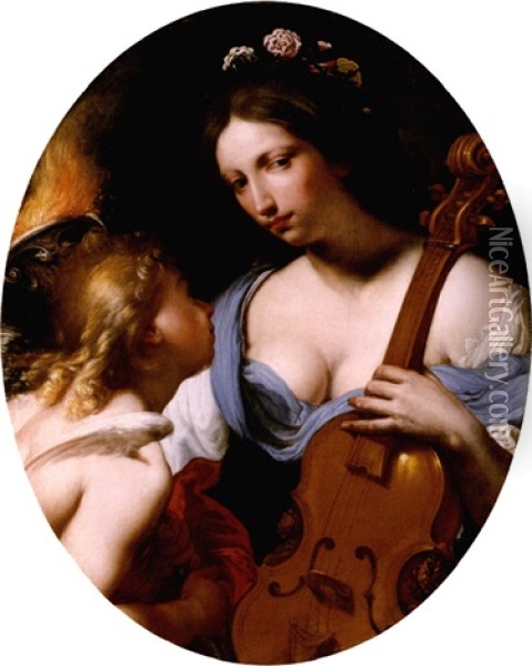 Personification Of Music (saint Cecilia?) Oil Painting - Antonio (Lucchese) Franchi