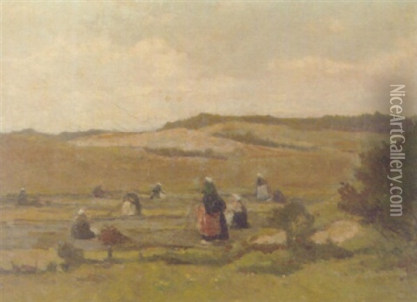 Netmender In The Dunes Oil Painting - Johannes Evert Hendrik Akkeringa