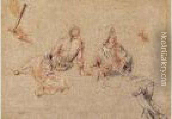 Feuille D'etudes : Oil Painting - Watteau, Jean Antoine