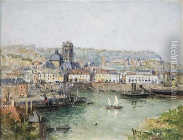 Vue Du Port De Dieppe Et De Sa Cathedrale Oil Painting - Maurice Levis