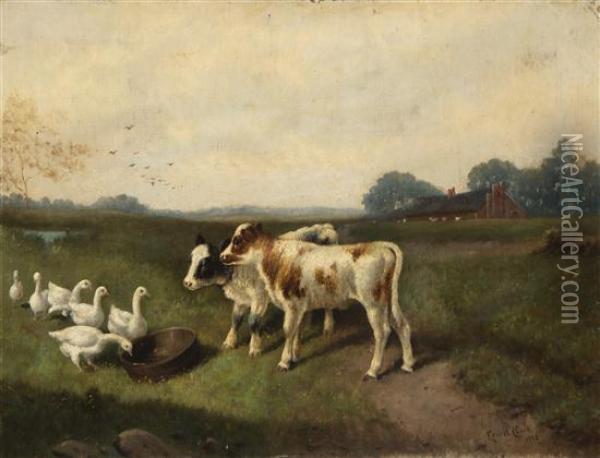 Cows And Geese Oil Painting - Ernest Clark