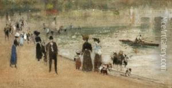 Figures Walking In A Park Oil Painting - William Walcot