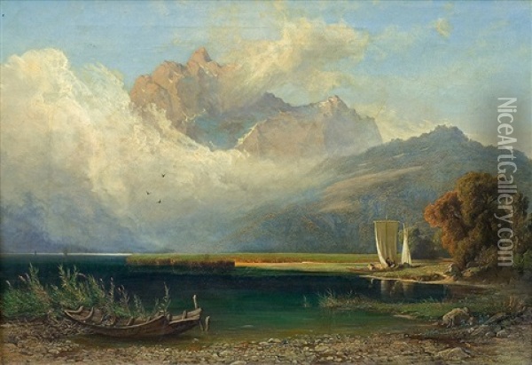 Alpen Lake Oil Painting - Jost Joseph Niklaus Schiffmann