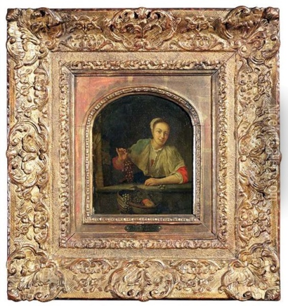 Frau Mit Trauben In Einer Fensternische Oil Painting - Gabriel Metsu