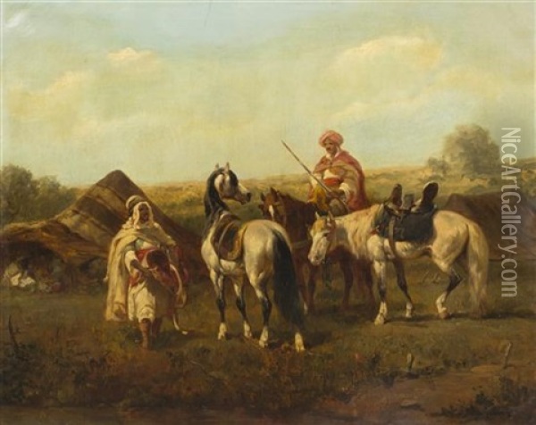 On Horseback Oil Painting - Adolf Schreyer