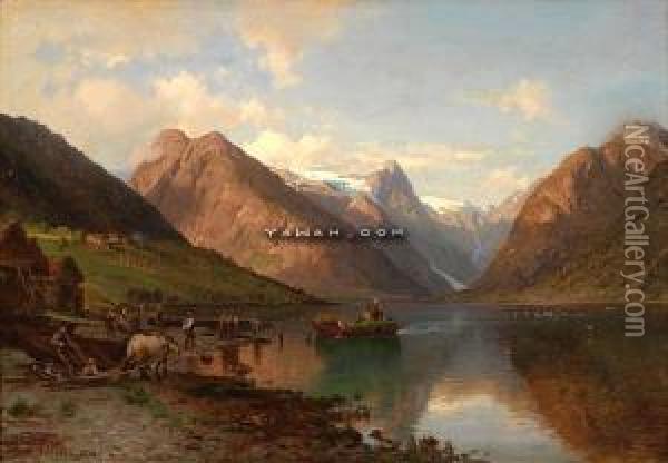 Indre Fjaerlandsfjord I Sogn Oil Painting - Anders Monsen Askevold