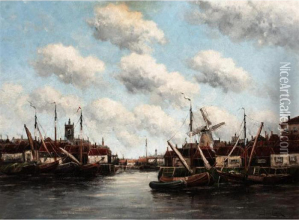 The Old Harbour, Flushing, Holland Oil Painting - Hermanus Jr. Koekkoek