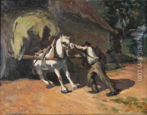 La Charette De Foin Oil Painting - Emile Baudoux