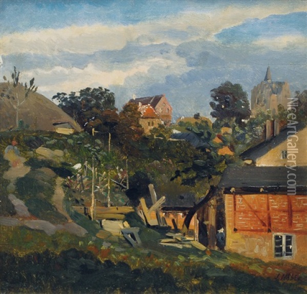 View On A Town With Castle Oil Painting - Jacob Nobbe