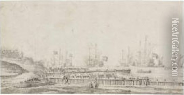 London A Fort On The Dutch Coast Near Den Helder Oil Painting - Willem I Van De Velde