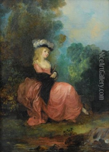 Young Woman Seated In A Park Oil Painting - Jean-Frederic Schall