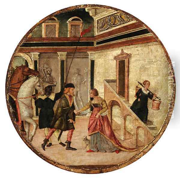 Tarquin saluting Lucretia Oil Painting - Domenico Morone