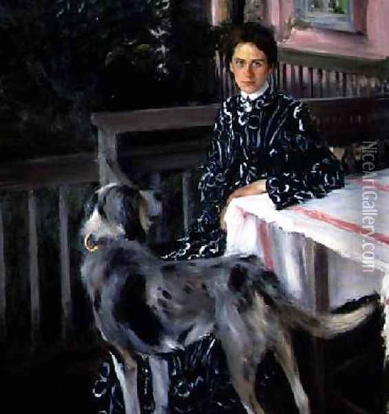 Portrait of Yulia Yevstafievna Kustodieva 1880-1942 the artists wife Oil Painting - Boris Kustodiev