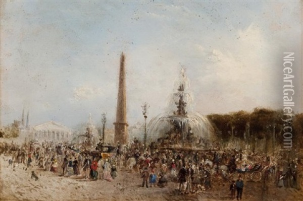 Place De La Concorde Oil Painting - Eugene Louis Lami