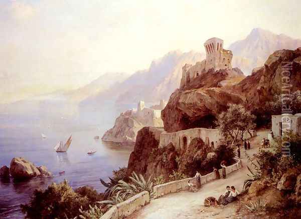 The Bay Of Salerno Oil Painting - Friedrich, the younger Preller