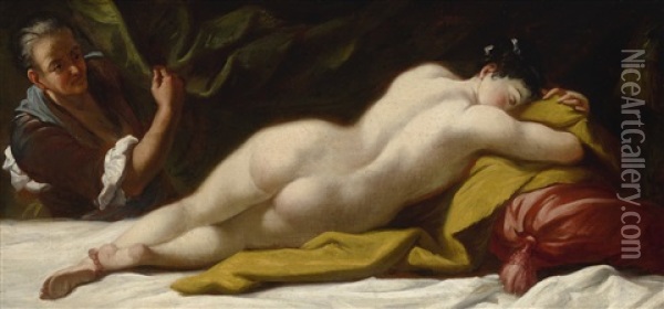 Nude Asleep In An Interior, An Older Woman Beyond Oil Painting - Antonio Mercurio Amorosi