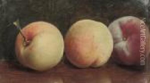 Three Peaches On A Brown Table Oil Painting - John William Godward