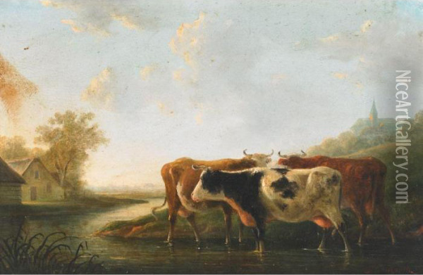 Cows At A River Oil Painting - Balthasar Paul Ommeganck