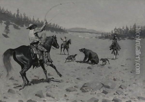 The Bear At Bay (Roping A Grizzly) Oil Painting - Frederic Remington