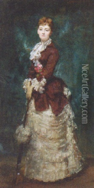 An Elegant Lady Holding A Parasol Oil Painting -  Carolus-Duran