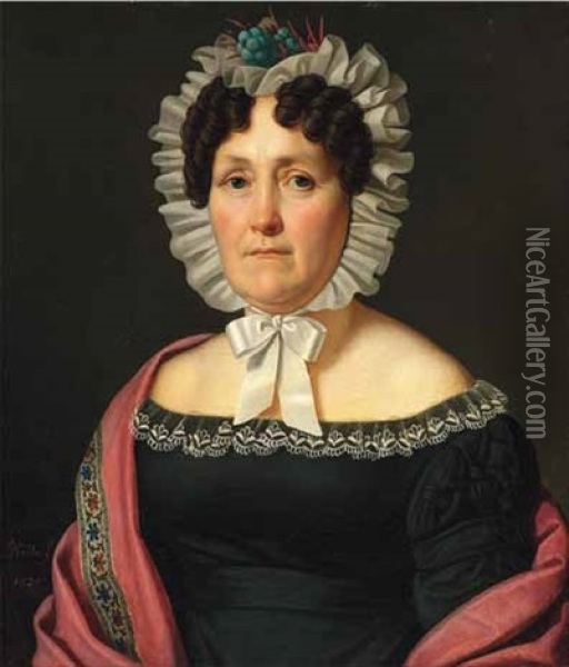 Portrat Einer Burgerlichen Frau Mit Weisem Haubchen Oil Painting - Heinrich Christoph Kolbe