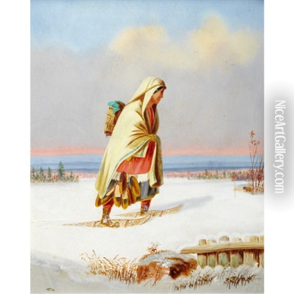 Indian Moccasin Seller Oil Painting - George Hart Hughes