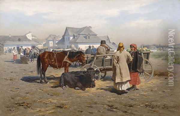 At the Market Oil Painting - Wladyslaw Szerner