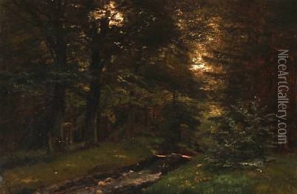 Skovvejen Op Til Farum Fra Frederiksdal (the Forest Road From Frederiksdal To Farum) Oil Painting - Anton Edvard Kjeldrup
